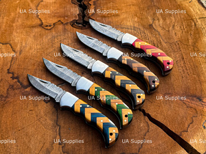 Couteau pliant personnalisé en acier Damas avec manche en bois, qualité industrielle, couteau de chasse EDC de poche pour l'extérieur, vente en gros, fabricant - Product Image 6