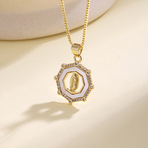 Collar con Colgante <span class=keywords><strong>de</strong></span> Mano <span class=keywords><strong>de</strong></span> Fátima Chapado en Oro QIKU con Circonitas, Collar Religioso Vintage para Mujer, Collar <span class=keywords><strong>de</strong></span> la <span class=keywords><strong>Virgen</strong></span> María - Product Image 4