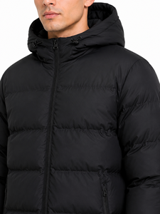 Men's Black Long Puffer <b>Jacket</b> Hooded Winter <b>Parka</b> Full Zip Quilted Down Style Coat Water Resistant Cold Weather Outerwear - Product Image 4