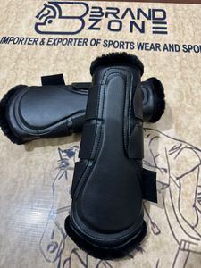 Botas ecuestres BRAND ZONE de cuero charol para caballo, botas de protección para tendones con neopreno de 8 mm y piel sintética para equitación. - Product Image 6