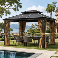 FLD4095 Gazebo en aluminium de qualité professionnelle avec toit rigide, pavillon à toit métallique, rideaux, design moderne, mobilier d'extérieur pour hôtel et complexe hôtelier