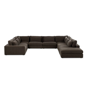 Conjunto de sofá seccional moderno en forma de L con cubierta de tela y patas de madera para sala de estar - Product Image 1