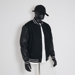 Blousons universitaires en chenille brodée avec manches en cuir, personnalisables, style Letterman, pour le baseball universitaire, streetwear unisexe, vente en gros, devant - Product Image 4