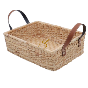 Cesta de Jacinto de Agua Hecha a Mano con Asas de Cuero - Product Image 4