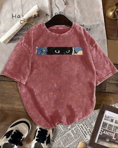 T-shirt à manches courtes col rond pour femme, imprimé numérique style line art, coupe ample, en jersey décontracté, toutes saisons - Product Image 2