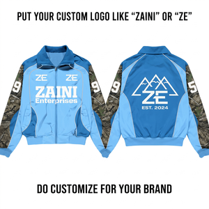 120 GSM Polyester Taslan Men Windbreaker <b>Jacket</b> Sky Blue <b>Camo</b> Panels White Screen Print Custom Logo Sportswear - Product Image 1