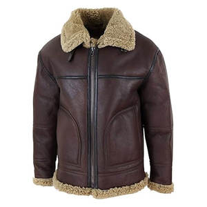 Chaqueta de aviador para hombre, de piel de oveja auténtica, estilo bomber, abrigo vintage de invierno con cuello de piel, cálido y duradero. - Product Image 2