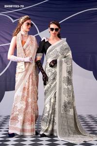 Colección Premium de Sarees y Blusas de Satén de Seda con Estampado Floral para Festivales, Moda Femenina, Fabricante, Proveedor Indio - Product Image 2