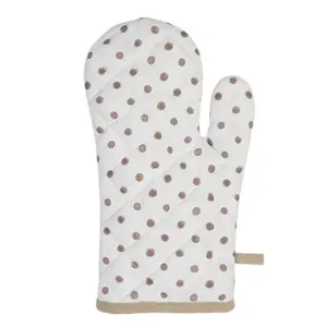 Cream With Beige Polka Dots Printed Heat Resistant 100% Organic Cotton GOTS Kitchen Cheap Colorful Elastic Seamless Oven Mittens