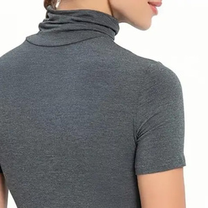 Women's <b>Turtleneck</b> Short Sleeve Jersey Solid Color Casual <b>Top</b> Regular Fit Breathable Organic Cotton Summer Logo Green Customized - Product Image 6