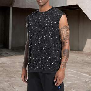 T-shirt sans manches personnalisé en gros pour hommes, motif galaxie, effet scintillant argenté, débardeur musculaire, fabricant OEM sur mesure - Product Image 4