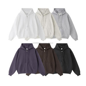 Ventes en gros de sweats à capuche en coton de haute qualité 440 g/m², en molleton français, vierges, avec broderies personnalisées, fermeture éclair, pour hommes - Product Image 1