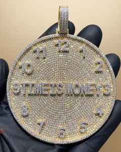 Pendentif 'Time Is Money' en Moissanite VVS et Argent 925, style horloge circulaire, bijou Hip Hop Iced Out pour rappeur - Product Image 2