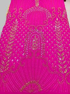 Tela de Tul de Lujo Tradicional Elegante con Malla Floral, Encaje, Pedrería y Cuentas, Hecha a Mano, Colores Personalizados, Ecológica, 5 Yardas, para Vestidos - Product Image 2