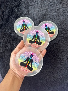 Best Quality White Selenite Natural Carved Charging Plate 3D Seven Chakra Symbol Sticker Shape <b>coaster</b> Meditation Chinese New - Product Image 5