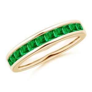 Anillo de media eternidad de oro macizo de 14K con esmeraldas verdes naturales de corte cuadrado de 2.4mm de alta calidad al por mayor, engastado en canal. - Product Image 2