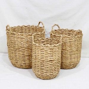 Cesta de Almacenamiento Hecha a Mano de Jacinto de Agua, Organizador de Paja Tejida con Asas para Decoración del Hogar, Cocina y Lavandería - Product Image 5