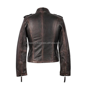 2025 OEM 100% chaqueta de cuero de piel de vaca marrón Original para mujer cierre de cremallera de alta calidad MOQ bajo chaqueta de moda de invierno calentada - Product Image 2