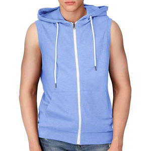 Débardeurs à capuche sans manches pour hommes, personnalisés, respirants, unis, pour l'entraînement et la gym, avec fermeture éclair, 100% coton, pour l'automne - Product Image 5