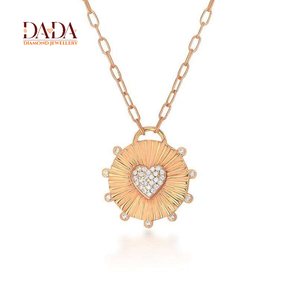 Collier pendentif cœur, médaillon soleil avec accent diamant, chaîne à maillons, bijoux pour femmes, bijoux fins personnalisés - Product Image 3