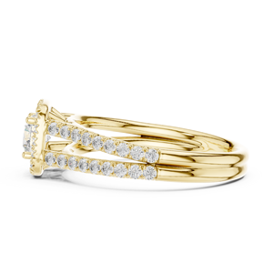 Bague de Mariage en Or 14K 18K avec Diamant de Laboratoire Taille Ronde et Halo Coussin, Bague à Double Pavé DEFVVS 1.00Ct, ODM - Product Image 5