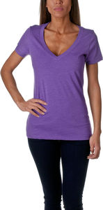 Camisetas de mezclilla con cuello en V para mujer, personalizables con logo, color oscuro, algodón transpirable, venta al por mayor, fabricante de camisetas de verano con cuello en V para mujer - Product Image 6