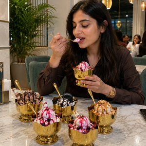 Juego de 6 Tazones de Helado Glam Gold, Copas de Postre Metálicas con Cucharas, Bandeja Elegante para Servir en Fiestas y Eventos - Product Image 2