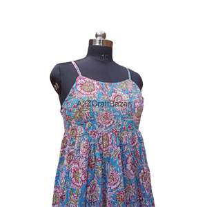 Vestido Midi Bohemio Vintage 100% Algodón Tejido Ecológico Transpirable con Cuello en V, Estampado Floral, Sin Mangas, Silueta Ajustada, Verano - Product Image 4