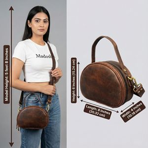 Women's Brown Vintage <b>Small</b> Crossbody Shoulder Handbag Genuine Leather Top Satchel Zipper Closure Second Lightweight Durable - Product Image 6