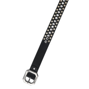 Ceinture en cuir de vache noir avec clous en strass, boucle en alliage de style boîte, style décontracté, ceinture en cuir véritable durable en une seule pièce. - Product Image 3