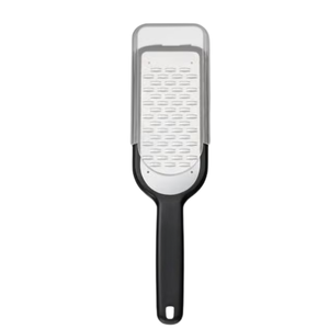 Râpe de cuisine noire portative en acier inoxydable avec lame tranchante, poignée ergonomique et couvercle pour râper le fromage, les légumes et les fruits - Product Image 1