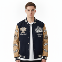 ELIOT BRGS. Veste universitaire marine pour homme avec manches beiges, patch brodé, style vintage, pour l'automne