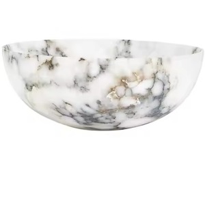 Tazón de mármol de piedra natural pulido de diseño moderno, color blanco mate, con base plana y borde recto, para servir en el comedor. - Product Image 3