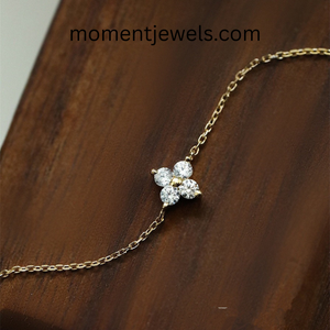 Bracelet chaîne et maillons en argent sterling S925 avec zircon, plaqué or 14 carats, réglable, géométrique, minimaliste, pour femme, à porter au quotidien, cadeau - Product Image 3