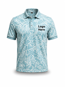Custom Logo Men's Light <b>Blue</b> Printed <b>Canvas</b> for Shirt Short Sleeve Knitted Breathable Quick Dry Casual Style Front Placement - Product Image 1
