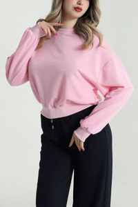 New Women Autumn/Winter Plus Size Waterproof Washed Fleece Solid Eco-Friendly Sweatshirt Custom Logo-<b>Drop</b> Shoulder Pullover - Product Image 5