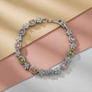 Pulsera de Plata 925 Plateada en Platino de Lujo con Circonitas de Corte Geométrico, Estilo Cadena, para Mujer, Joyería de Boda - Product Image 4
