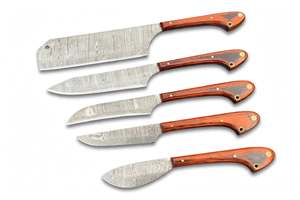 Ensemble de couteaux de cuisine en acier damas torsadé artisanal, 5 pièces, manche en bois de rose, couteau de chef, couteau à découper - Product Image 3