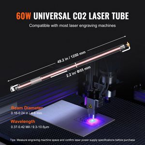 Tubo de Corte Láser de CO2 de 60 W, Longitud de 49.2 Pulgadas con Diámetro de 2 Pulgadas, Vidrio de Borosilicato, Cabezal de Metal de 5000-6000 h para Máquinas de Grabado Láser - Product Image 3