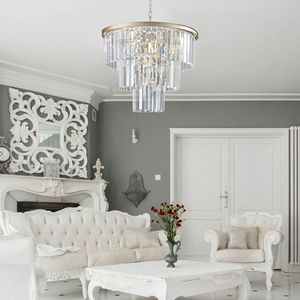 Elegante Lampadario Moderno a 7 Luci da 20 Pollici in Cristallo, Finitura Oro, a 3 Livelli, per Sala da Pranzo e Soggiorno, Lampada a Sospensione Unica in Cristallo - Product Image 4