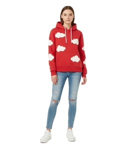 Women's <b>Red</b> Embroidery Crystal <b>Sequined</b> Leopard Print Anti-Shrink Hoodie Regular Fit 100% Cotton Knitted Casual Autumn Season - Product Image 4