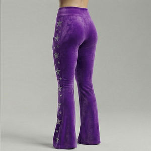 กางเกงเลกกิ้งแฟชั่นผู้หญิง ประดับเพชร สีม่วง เอวสูง ยืดได้ สไตล์สตรีทสุดเทรนดี้ - Product Image 3