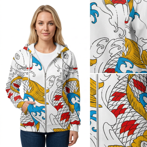 Chaqueta de Forro Polar con Capucha y Cremallera Unisex ROLEIN, Diseño de Peces Koi, Ropa Casual de Invierno, Material de Poliéster/Algodón, 240g, Digital - Product Image 6