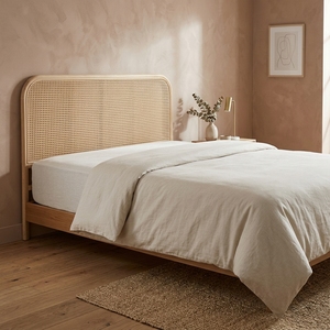New Independent Furniture Modern Minimalist Woven Mesh <b>Rattan</b> Headboard <b>Bed</b> <b>Frame</b> Wood Eco-Friendly Brown Microfiber Upholstered - Product Image 4