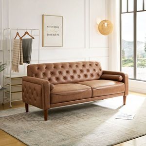 Divano Letto in Pelle PU Robusto e Durevole, Comodo con Braccioli Arrotolati, Componibile per Soggiorno e Salotto - Product Image 2