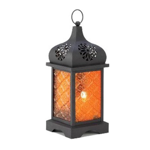 Antique <b>Brass</b> Moroccan <b>Lantern</b> Metal and Glass Home Decor with Artistic Style for Christmas Holiday Yellow Iron Base - Product Image 6