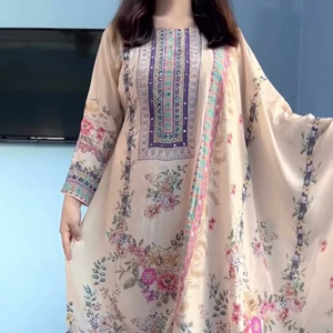 Conjunto de Salwar Kameez de Muselina de 3 Piezas Listo para Usar, Anarkali Kurta Pant, Vestido Largo Tradicional Diwali con Estampados Florales Vibrantes de Poliéster - Product Image 4