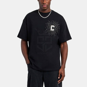 Camiseta de hombre con pedrería y logotipo personalizado a precio de fábrica, camiseta de algodón 100% de corte holgado con pedrería para hombre, más vendida. - Product Image 3