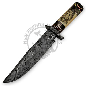 New Edition Customizable Damascus Steel 13" Wolf Bowie <b>Knife</b> w/<b>Bone</b> <b>Handle</b> Fixed Blade <b>Knife</b> Collectible Outdoor Hunting <b>Knife</b> - Product Image 1
