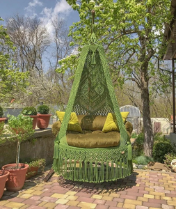 Boho Cotton Macrame <b>Hammock</b> Chair Handmade Hanging <b>Swing</b> Seat Indoor Outdoor Balcony Patio Garden (Green, 72"X40") - Product Image 1